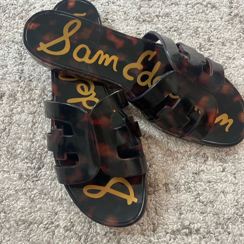 Sam Edelman Tortoiseshell Slip-On Sandals - Brown/Black Sz 8 - Picture 8 of 13